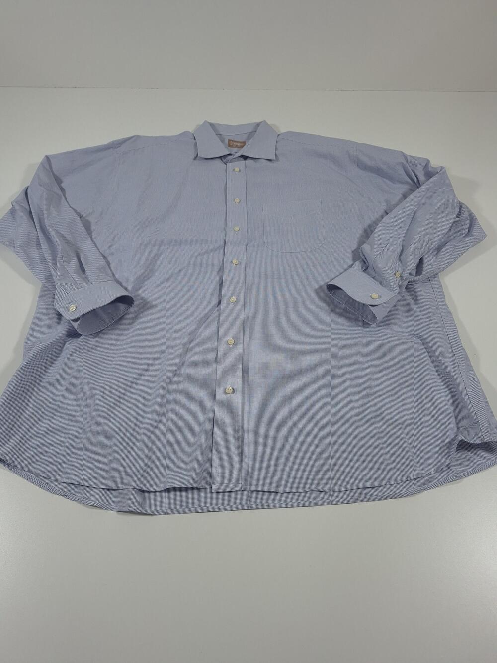 Gitman Bros Dress Shirt Mens 18.5 34/35 Blue Check Cotton USA Long Sleeve Woven